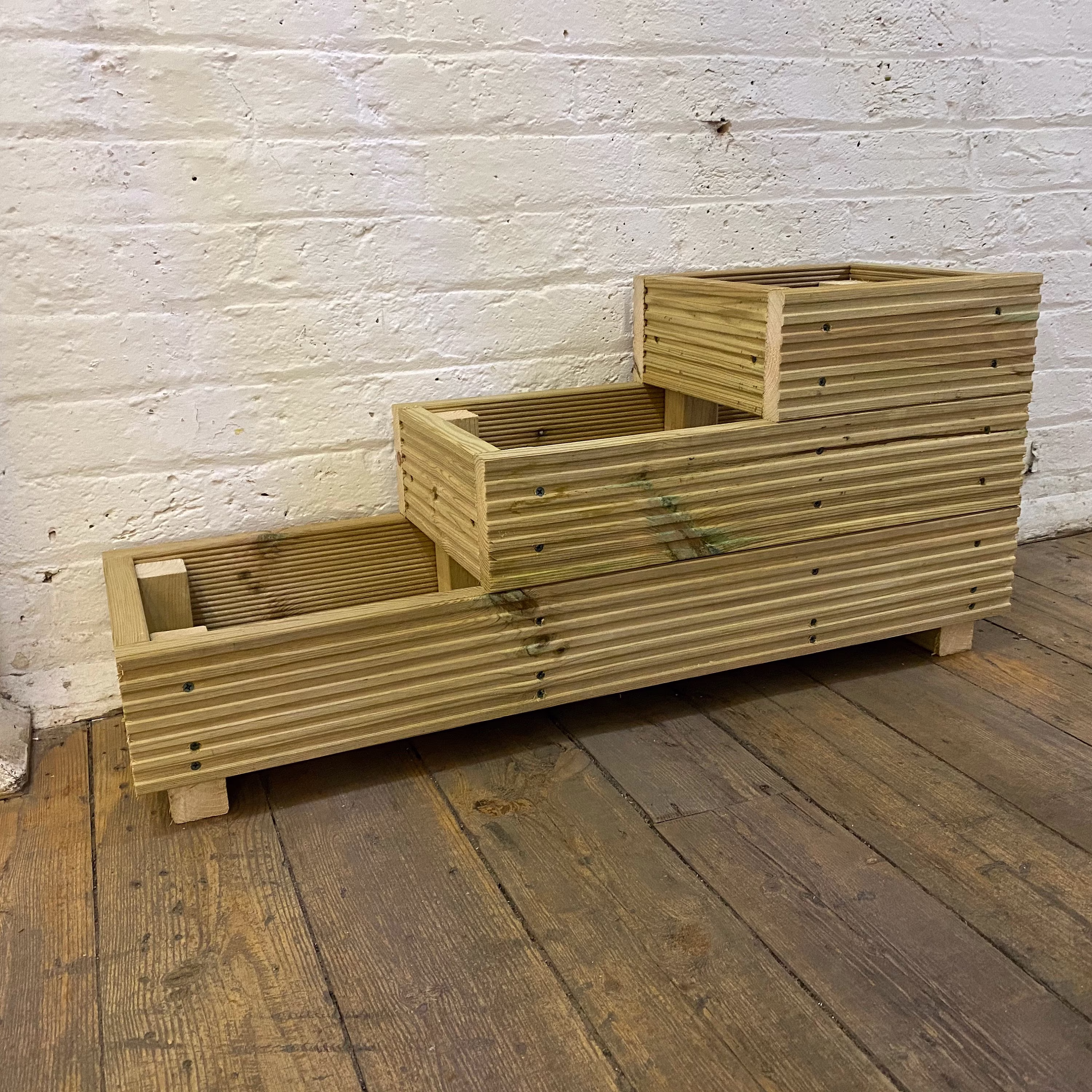 Large 3 Tiered Herb Garden Level Steps Wooden Decking Patio Planter Trough