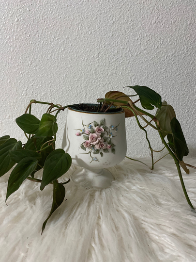 Vintage Lefton Floral Porcelain Vase Glass Jar Mid Century Modern Mcm Flower Pot Planter China Home Decor Candle Holder