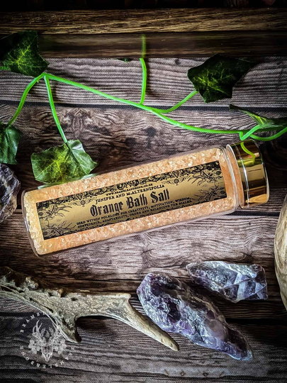 Orange Bath Salt - Juniper - Balance, Cleansing & Creativity | Traditional Witchcraft Conjure Magical Salt For Spellwork, Magick + Ritual