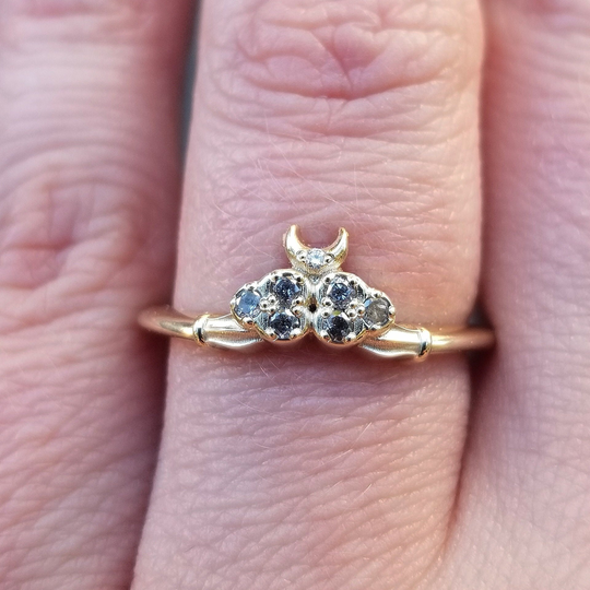 Salt & Pepper Cloud Ace Of Moons Ring - 14K Yellow, Rose Or Palladium White Gold