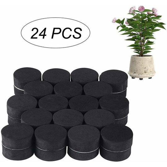 Monly - Invisible Plant Pot Foot (24 Pack) - Black Rubber Growing Foot - Adhesive Pad for Medium & Large Pots - Outdoor & Indoor Plant Booster