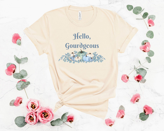 Hello Gourdgeous Cottagecore Pumpkin Shirt, Fall Festival Clothes, Botanical Gourd Print Top, Hayride Outfit, Cute Autumn Season Tee