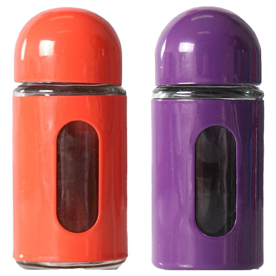 Fvbjd - Glass Salt and Pepper Shakers with Adjustable Pour Holes - Stainless Steel Salt Shaker and Pepper Shaker red + purple