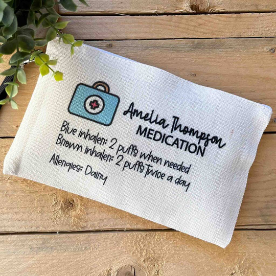 Personalised Medicine Bag For School, Inhaler, Epipen