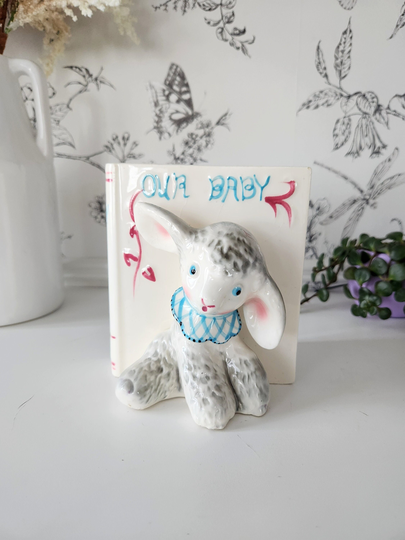 Our Baby Lamb Sheep Porcelain Book Planter Decor | Plant Pot Vintage Nursery Shelf Ornament