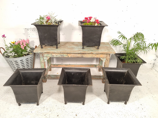 Vintage Hand Made Metal Iron Square Fluted Garden Planter Ice Bucket Wine Cooler