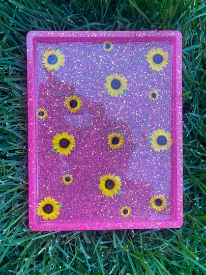 Hot Pink & Sunflower Tray Herb Rolling Glittery