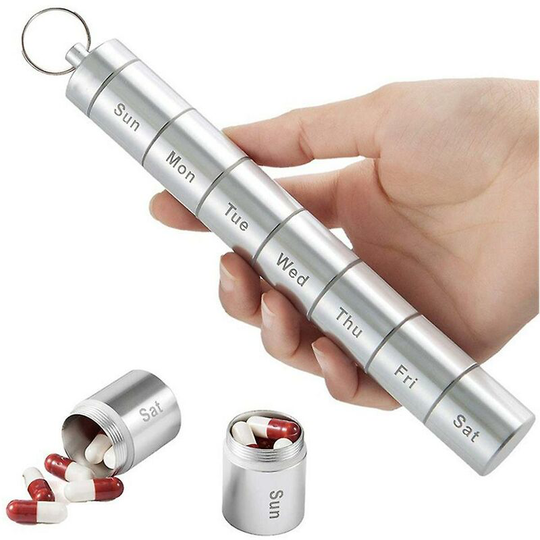 Perle Rare - Portable Aluminum Alloy 7 Days Split Pill Storage Box Sealed Medicine Organizer