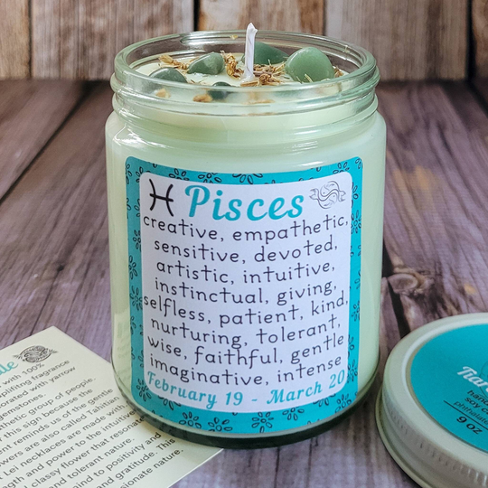 Pisces Candle | Gift For Zodiac Candles With Crystals & Herbs