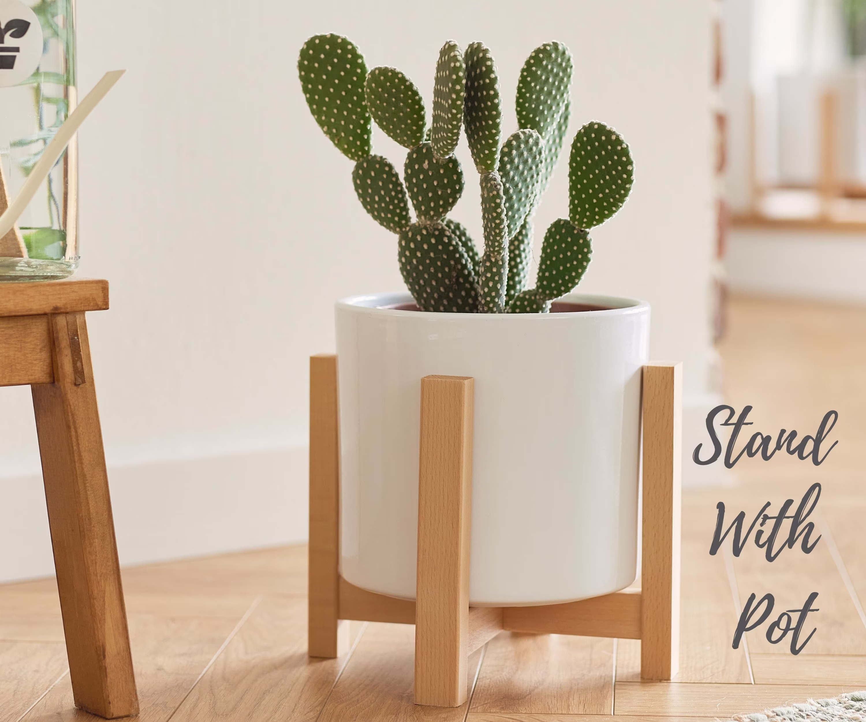 Mid Century Modern Indoor Plant Stands Reversible Pot Stand With Ceramic Included Potted Planter