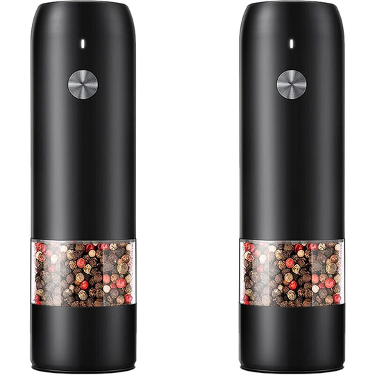 Electric Pepper and Salt Grinder Set -Modern Style - Automatic Black Peppercorn & Sea Salt Spice Mill Set 2pcs black