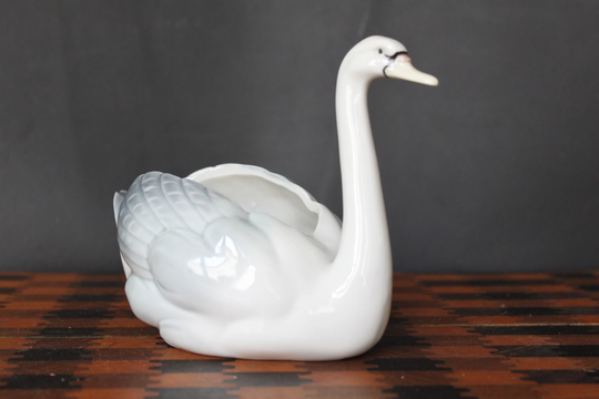 Swan Ceramic Planter For Vintage Bird Themed Mantel Decor. Pale Blue Grey & White Laying Swan. Succulent Lover Gift. M O 2813