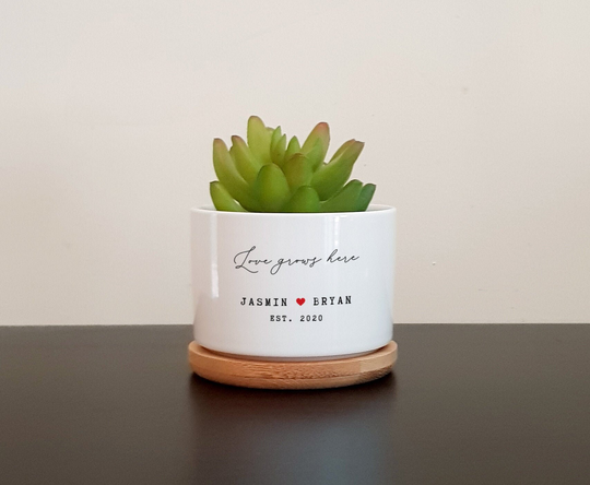 Personalised Planter For Succulents, Cacti, Love Grows Here, Custom Message Plant Pot, Gift Birthday, Anniversary, Couple, Engagement