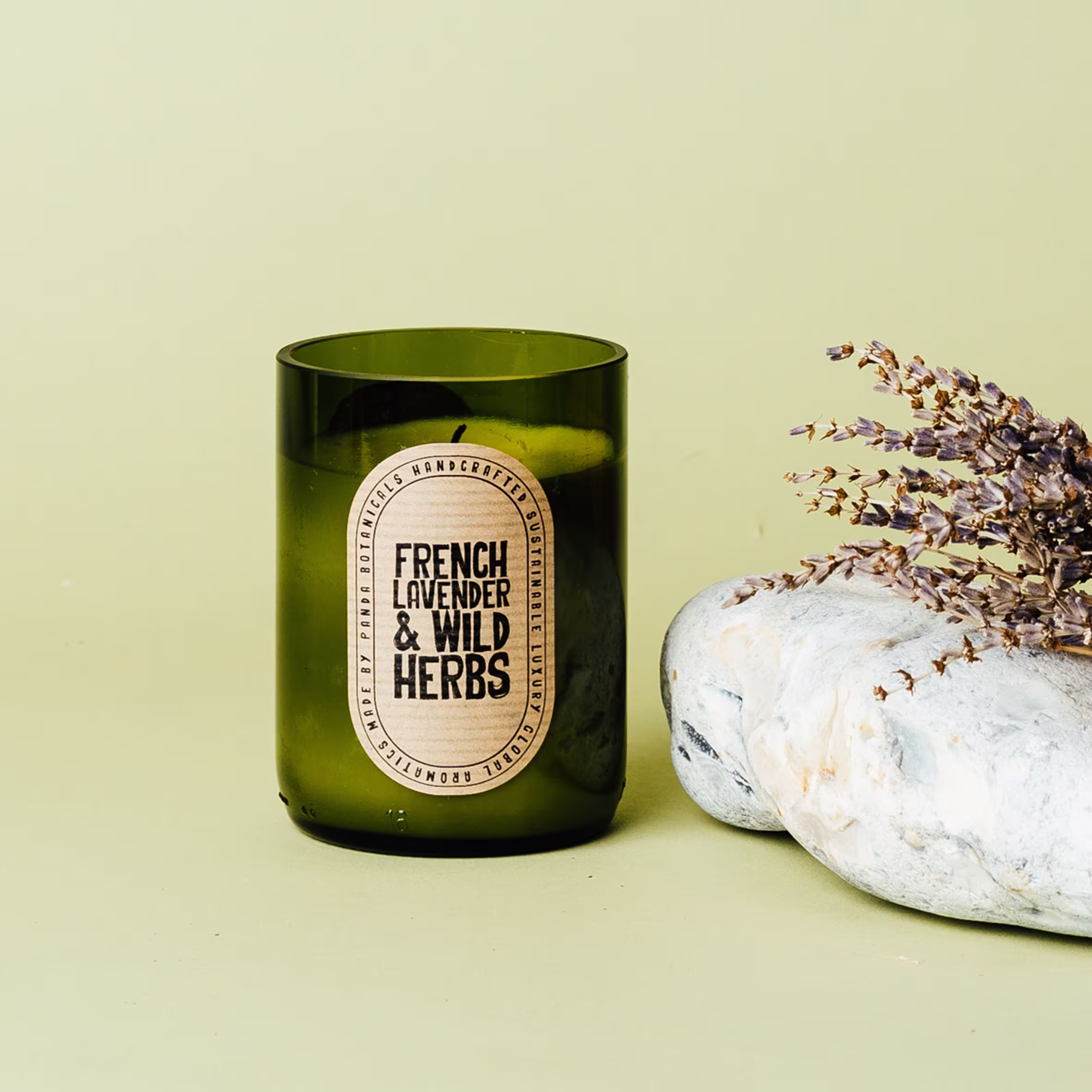 French Lavender & Wild Herb Soy Wax Candle - Wine Bottle Glass Eco U