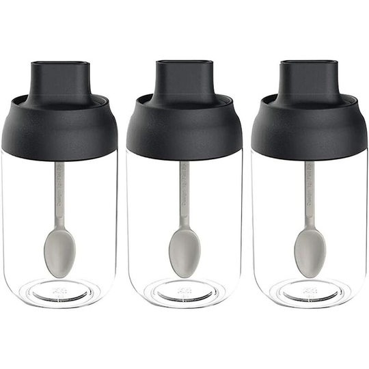 Glass Seasoning Tank With Spoon - 300ML Moisture-proof Bottle Salt Pepper Cruet House Sealing Storage Spice Jars Kitchen Accessories