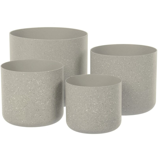 Set Of 4 Plastic Plant Pots Sandstone Effect Planters Garden 14-22cm - Beige