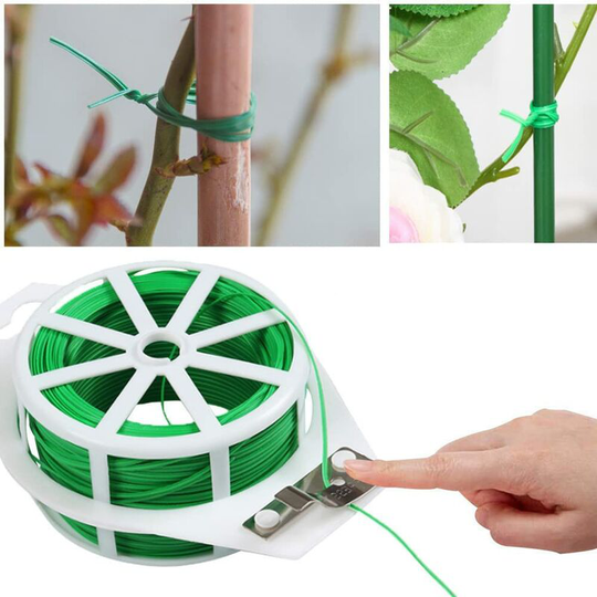 Soekavia - 100M Green Gardening Wire 2 Rolls Garden Plant Ties Wire Ties Reusable Garden Ties with Wire Cutter Multifunctional for Climbing Plant