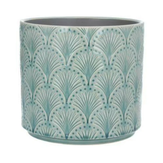 Light Blue Arches Glazed Ceramic House Plant Pot Cover, Geometric Design, Indoor Succulent Planter - Small, Medium & Large
