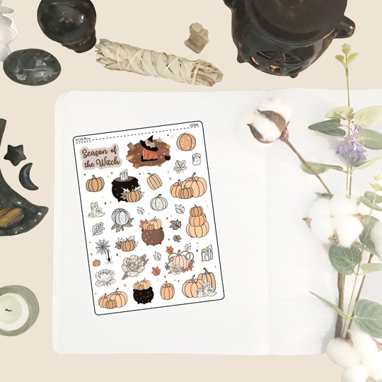 Season Of The Witch Planner Stickers, Deco Stickers For Journals, Fall Witch Hand Drawn