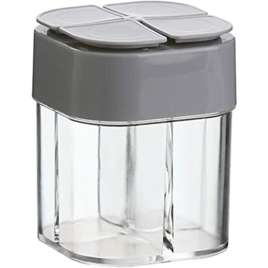Groofoo - Spice Jars Salt and Pepper Shaker 4 in 1 Clear Spice Jars with 4 Compartments Plastic Sealed Spice Shaker for Kitchen Camping Spice Box