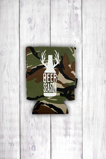 Beer Season Camo Can Cooler | Deer Antlers Lover Gift The Hunt Is Over Wedding Holder Head