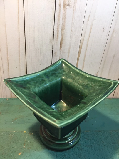 Blue Green Pedestal Planter, Usa, Vintage Gift For Gardener, Succulents