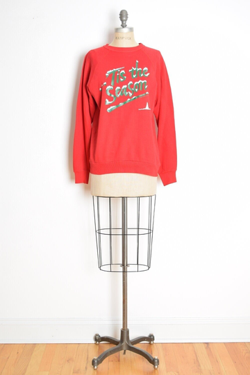 Vintage 80S Sweatshirt Red Ugly Christmas Tis The Season Print Shirt Top Tee L Clothing