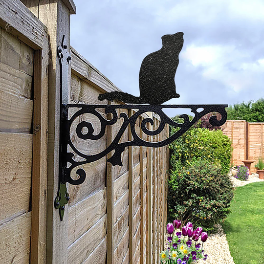 Scottish Fold Ornamental Hanging Bracket - Contemporary Basket Wall Mounted Decorative Garden Black