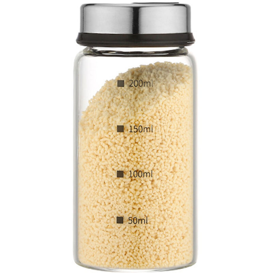 Glass Seasoning Jar With Scale 4 Outlets Spice jars Kitchen Chili Pepper Powder Sprinkling Jar Barbecue Salt Shaker Container, 200mL - 200mL
