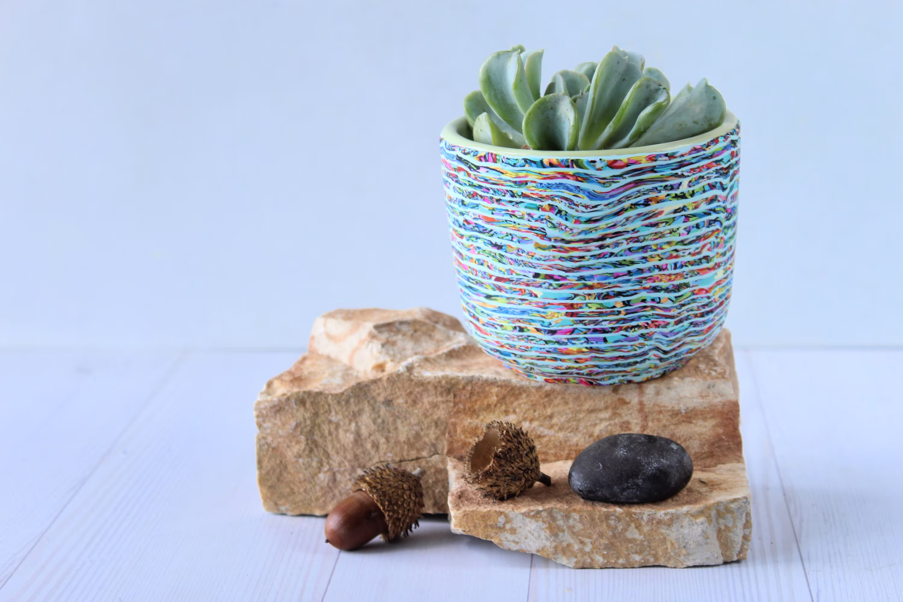 Small Colorful Succulent Indoor Planter Made With Polymer Clay