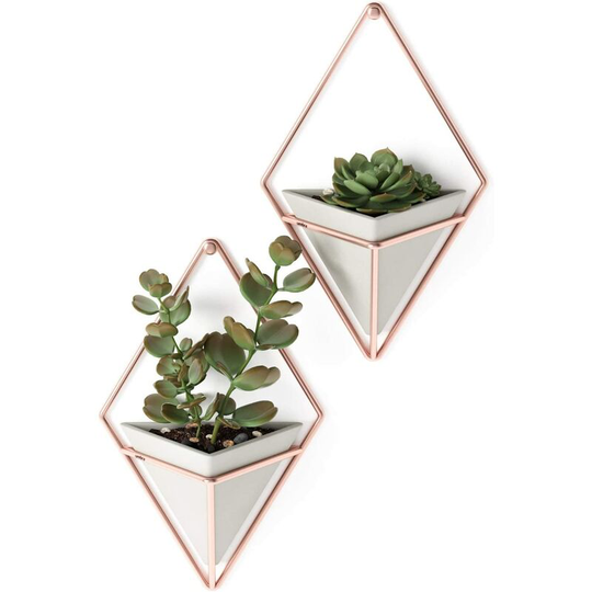 Wall vase and geometric decor - planter for houseplants, succulents, air plants, cacti, metal, concrete / copper, Small, 2