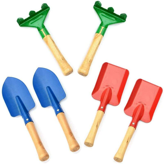 Bearsu - 6pcs Kids Garden Hand Tools, Child Beach Toys, Mini Garden Plant Shovel with Wooden Handle, Safe Shovel with Small Rake Shovel and Trowel
