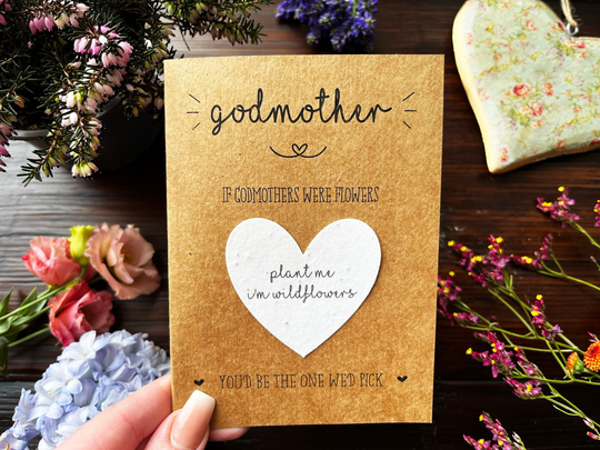 Seeded Heart Gift Card For Godmother - Plant The & Grow Wildflowers Perfect Mothers Day, Birthday Or Christmas