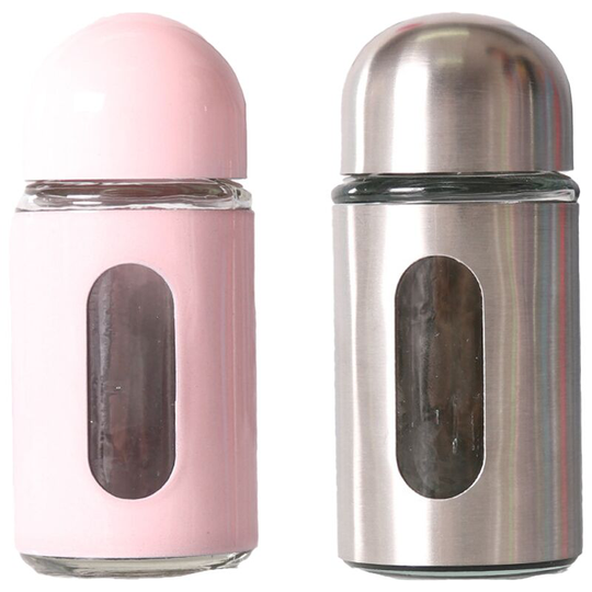 Fvbjd - Stainless Steel Salt and Pepper Grinder Glass Pepper Mill Pepper Shaker Adjustable Coarseness pink + stainless steel