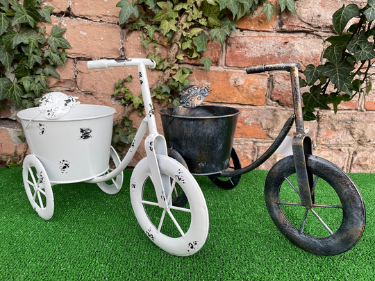Vintage Rustic White Bronze Bike Metal Planters Flower Pot Plant Stand Bicycle Pots Garden Ornament Handmade