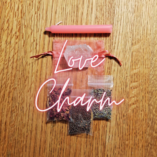 Love Charm Sachet | 6 Piece Diy Spell Bag Herbs, Quartz, Bags, & Pink Candle For Heart Magick Witchcraft Kit Altar Supplies