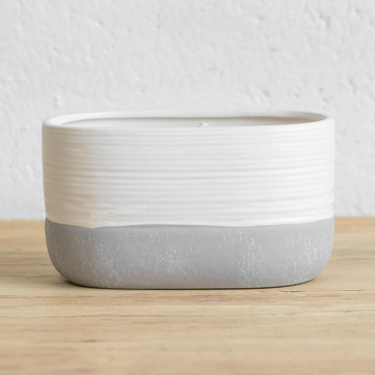 White & Grey Small Ceramic Indoor Herb Trough Plant Pot Holder Planter Cover
