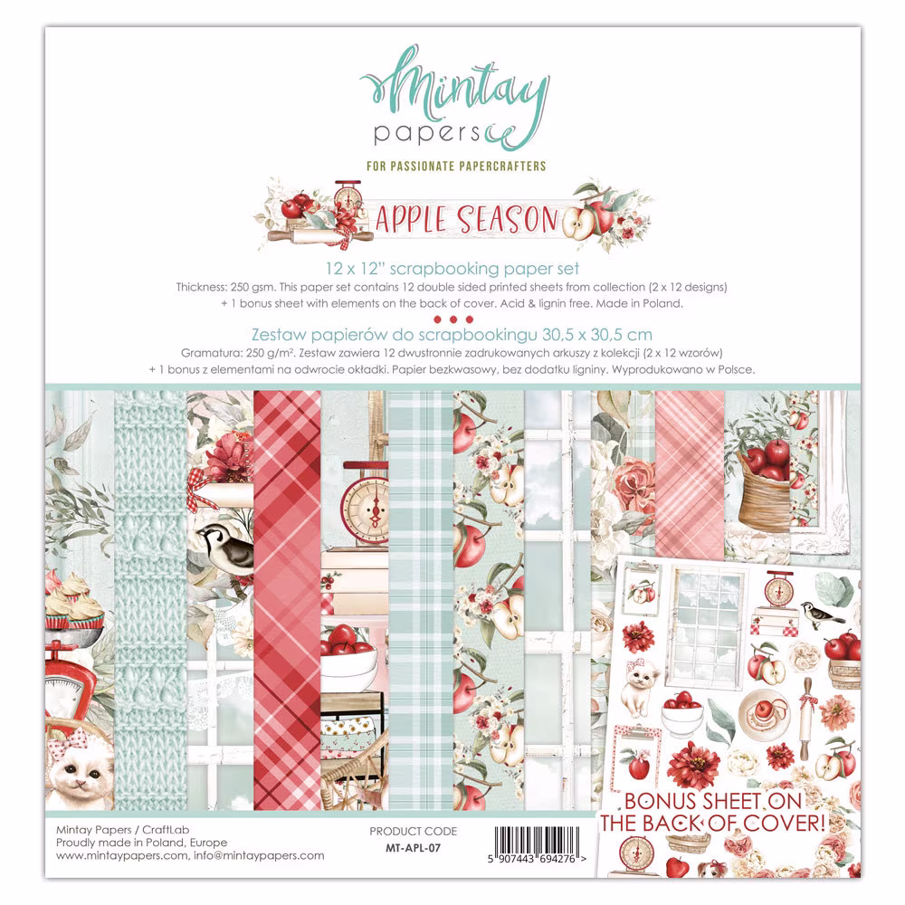 12x12 Apple Season Mintay Paper Pack - Double Sided Card Stock Collection 27-118
