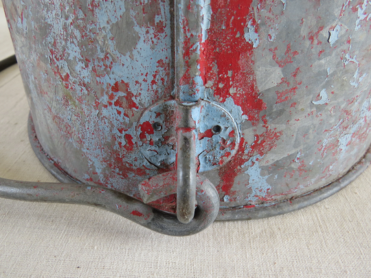 French Vintage Galvanised Fire Bucket/Distressed Old 1920's Outdoor Planter Garden Decor/ Yard Art