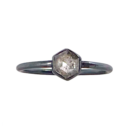 Constellation Ring. Oxidized Sterling Silver Salt & Pepper Diamond Bezel Set Alternative Engagement