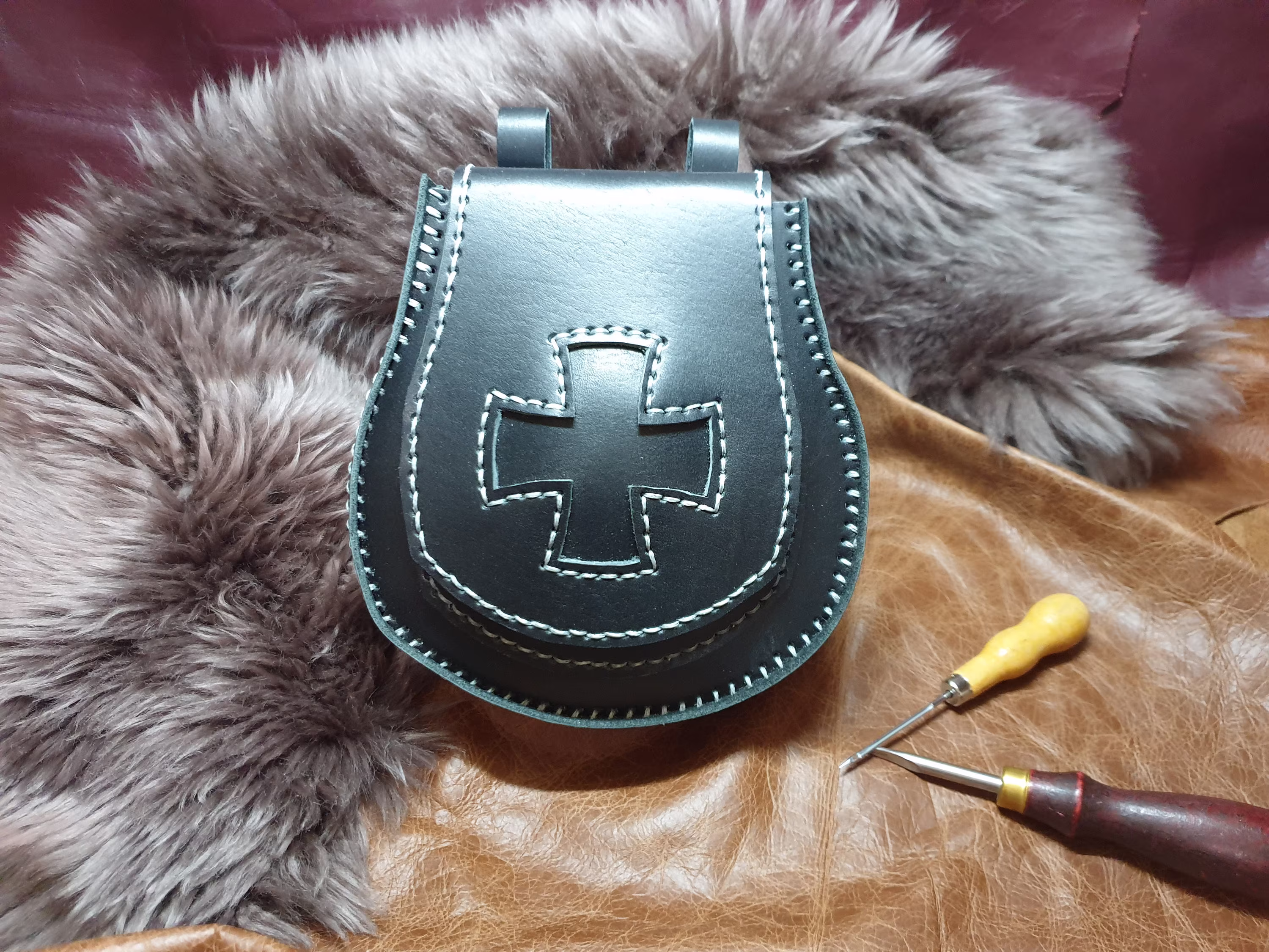 Handmade Hand Stitched Genuine Leather Steampunk Medicine Bag Cross Belt Pouch Costume Unique