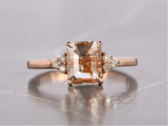 Salt & Pepper Diamond Ring Emerald Orange Color Engagement Cluster Anniversary Gift
