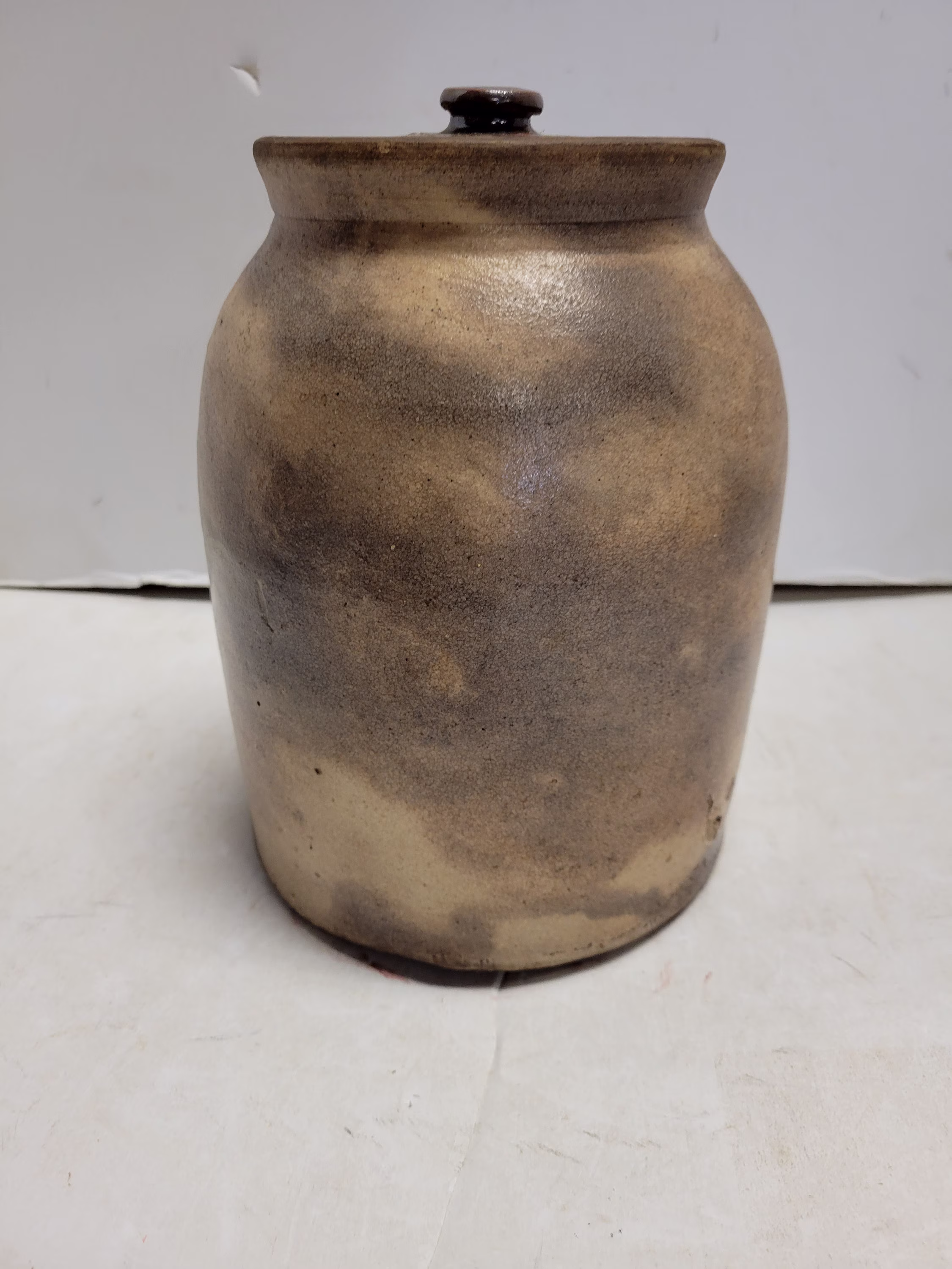 Antique Pre 1900 Salt Glazed , Stoneware Container With Lid, Possible Nj New Jersey