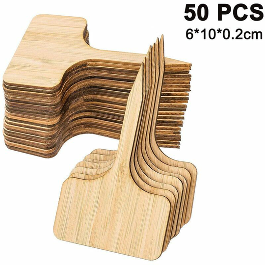50 Pieces Bamboo Plant Signs, Self-adhesive T-shaped Plant Stopper Labeling Tags for Nurseries Ornamental Potted Plants Herbs Flowers Vegetables