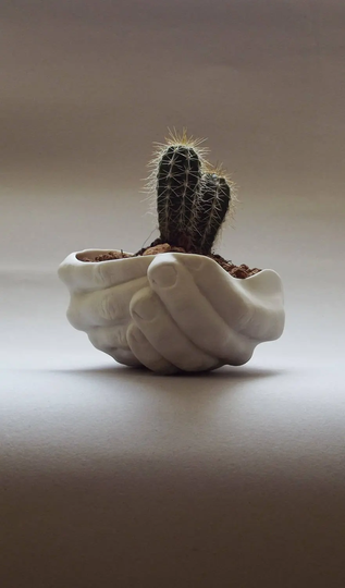 Handmade Ceramic Hand Succulent Planter, Cactus Pot, Cute Office Desk Accessories, Porcelain Catch All Tray, 1st Anniversary Gift For Couple