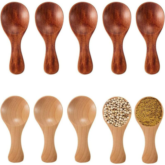 Bearsu - 10 Pieces Wooden Milk Spoon, Small Wooden Salt Spoons, Anti-scald Wooden Creativity Mini Tea Spoon for Small Jars Jam, Spices, Sugar, Honey,