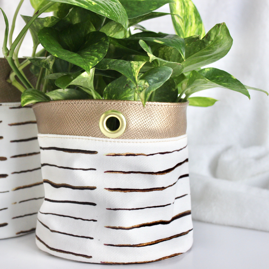Fabric Plant Pot With Leather Trim, & Planter