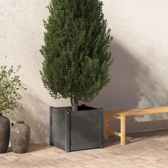 Asupermall - Garden Planter Grey 50x50x50 cm Solid Pinewood