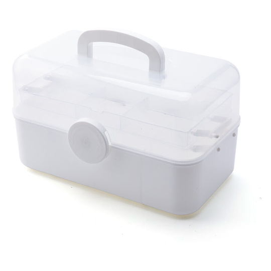 Three-layer folding medicine box Full storage box Cosmetic storage box - White