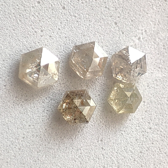 1 Cts 5 Pcs Salt Pepper Rose Cut Hexagon, 3-3.7 Mm Loose Diamond For Handmade Jewelry Dc